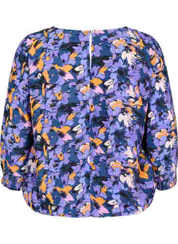 Blomstrete bluse i viskose med smock, Purple Flower AOP, Packshot image number 1