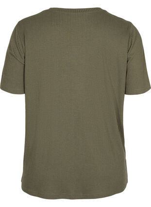 Kortermet T-skjorte i et ribbet materiale, Dusty Olive, Packshot image number 1