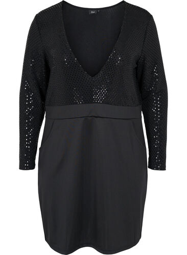 Tettsittende kjole med glitterstruktur, Black, Packshot image number 0