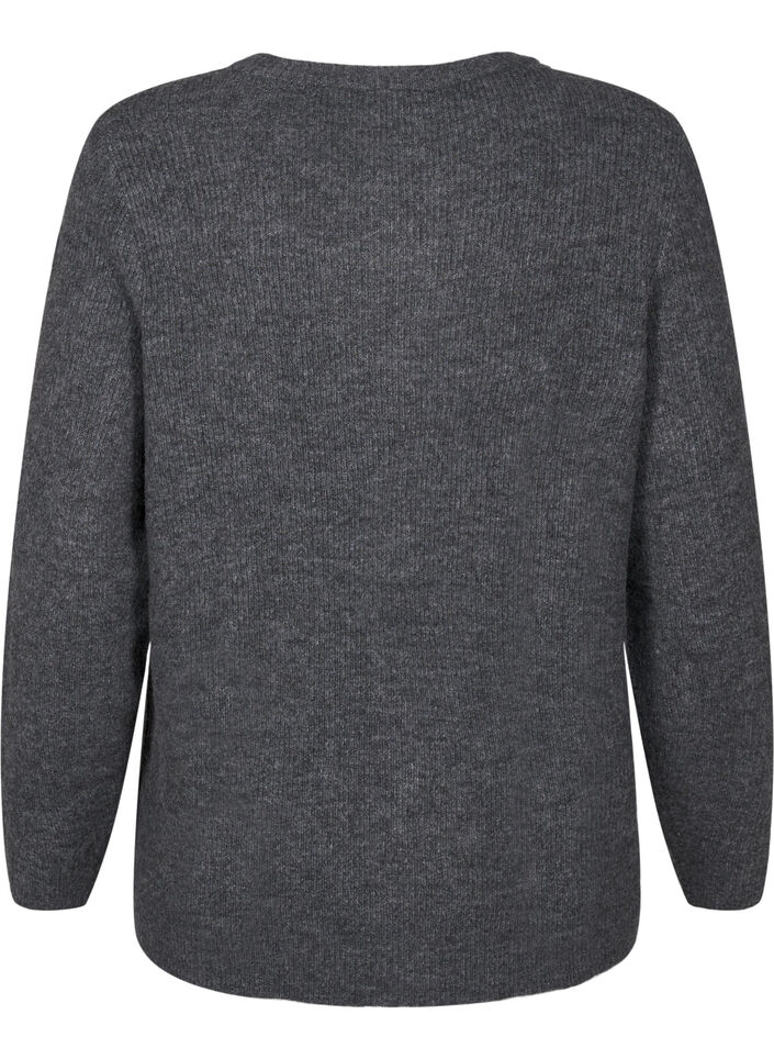 Melert genser med rund hals, Dark Grey Black Mel., Packshot image number 1