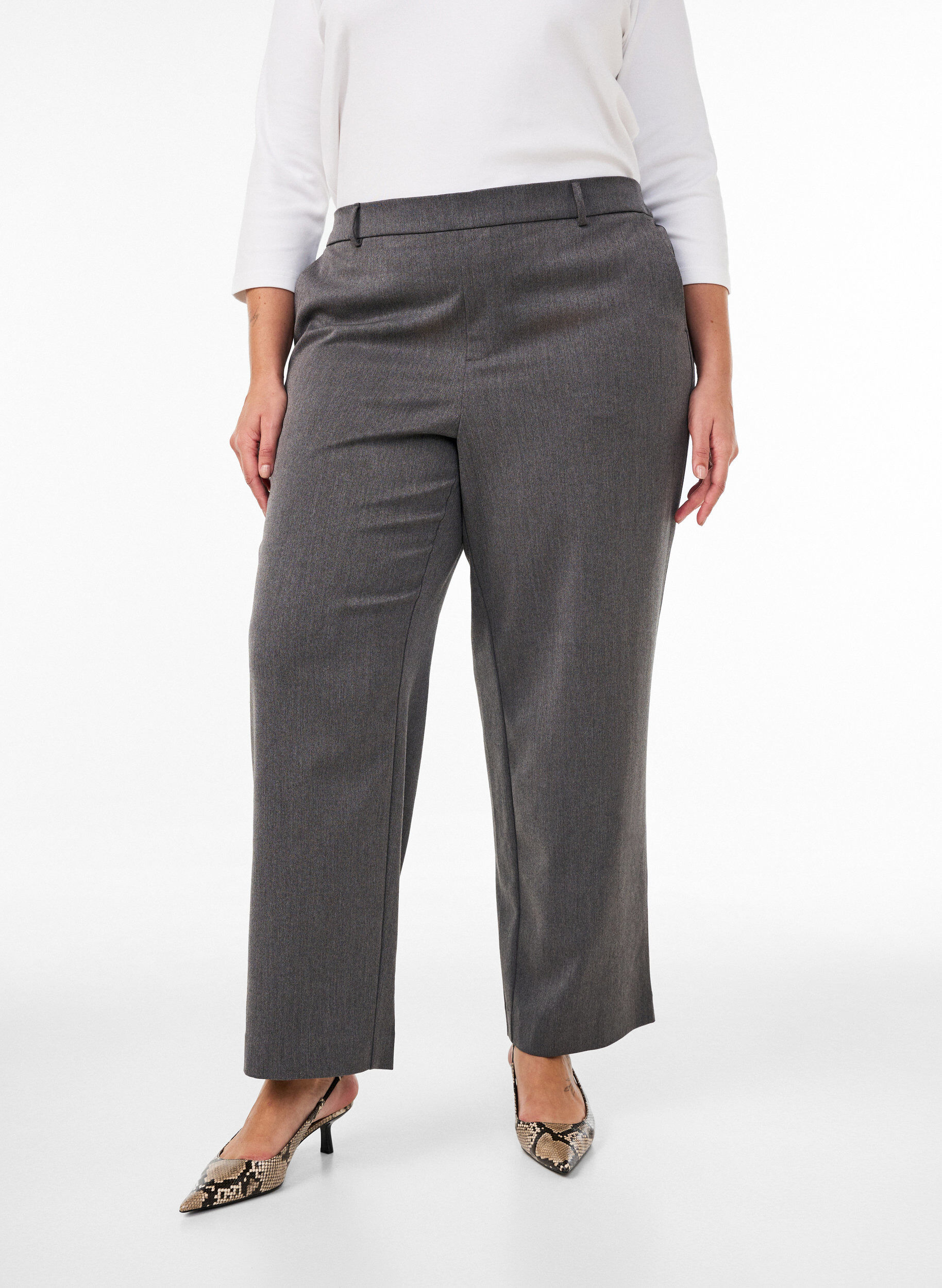 ZizziDressbukse med h&oslash;y midje og straight fit, Gr&aring;, Model image number 2
