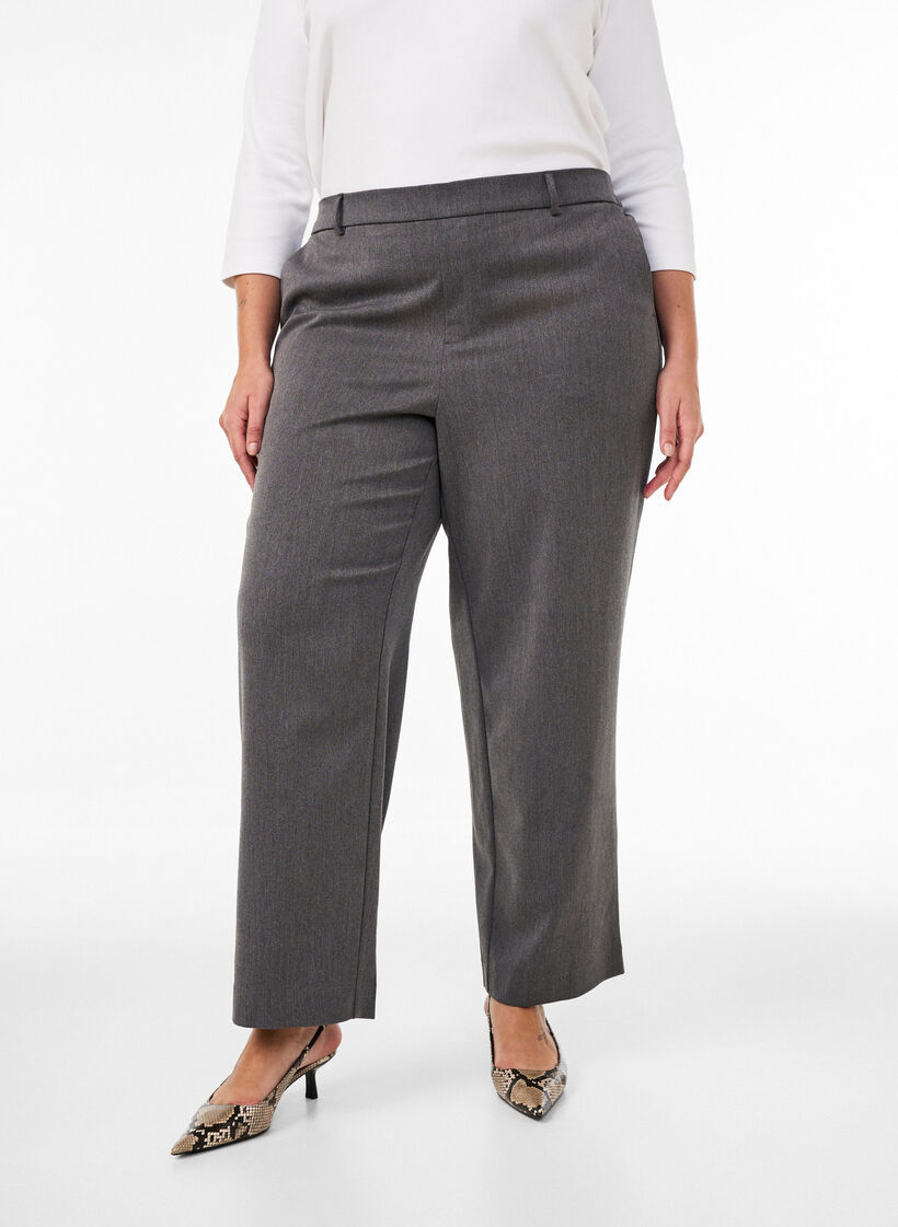 Dressbukse med h&oslash;y midje og straight fit, Gr&aring;, Model image number 2