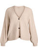Cardigan med ribbet tekstur og ballongermer, Beige, Packshot image number 0