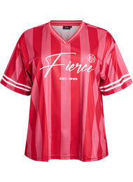 Sporty t-skjorte med striper og tekstmotiv, Winetasting w. Check