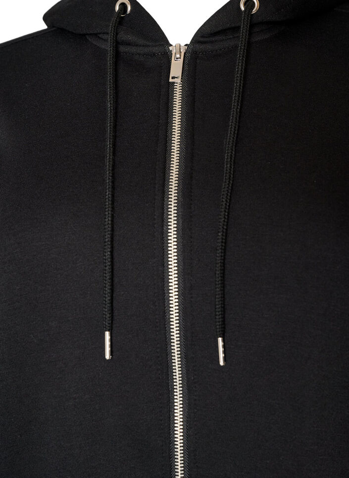 Lang hettegenser med glidel&aring;s og lommer, Svart, Packshot image number 2