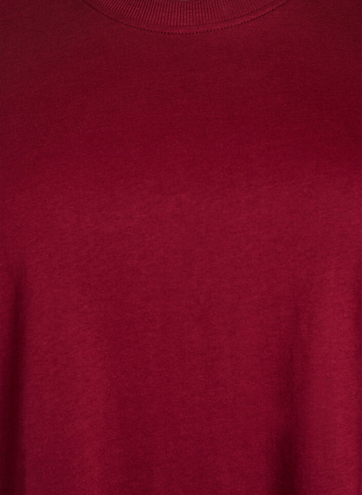 Basic T-skjorte i bomull med rund hals, Mørk Bordeaux, Packshot image number 2