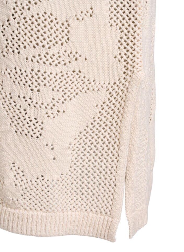 Strikket kjole med åpent mønster og 3/4 ermer, Beige, Packshot image number 3