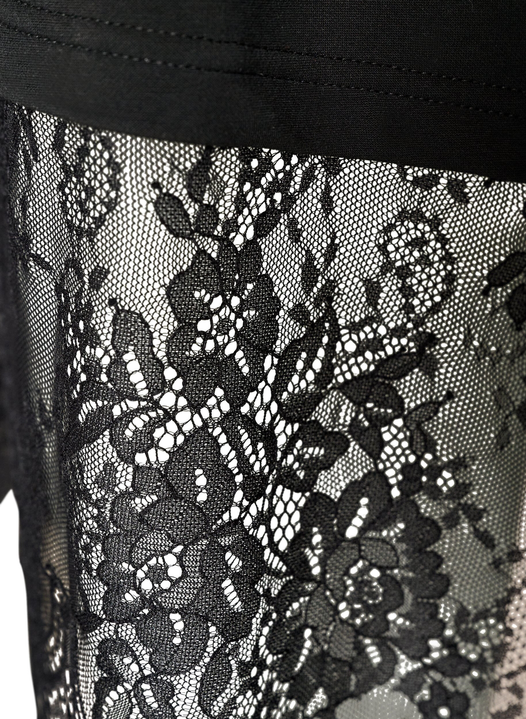 ZizziBluse med mesh-ermer og blondekant, Svart, Packshot image number 3