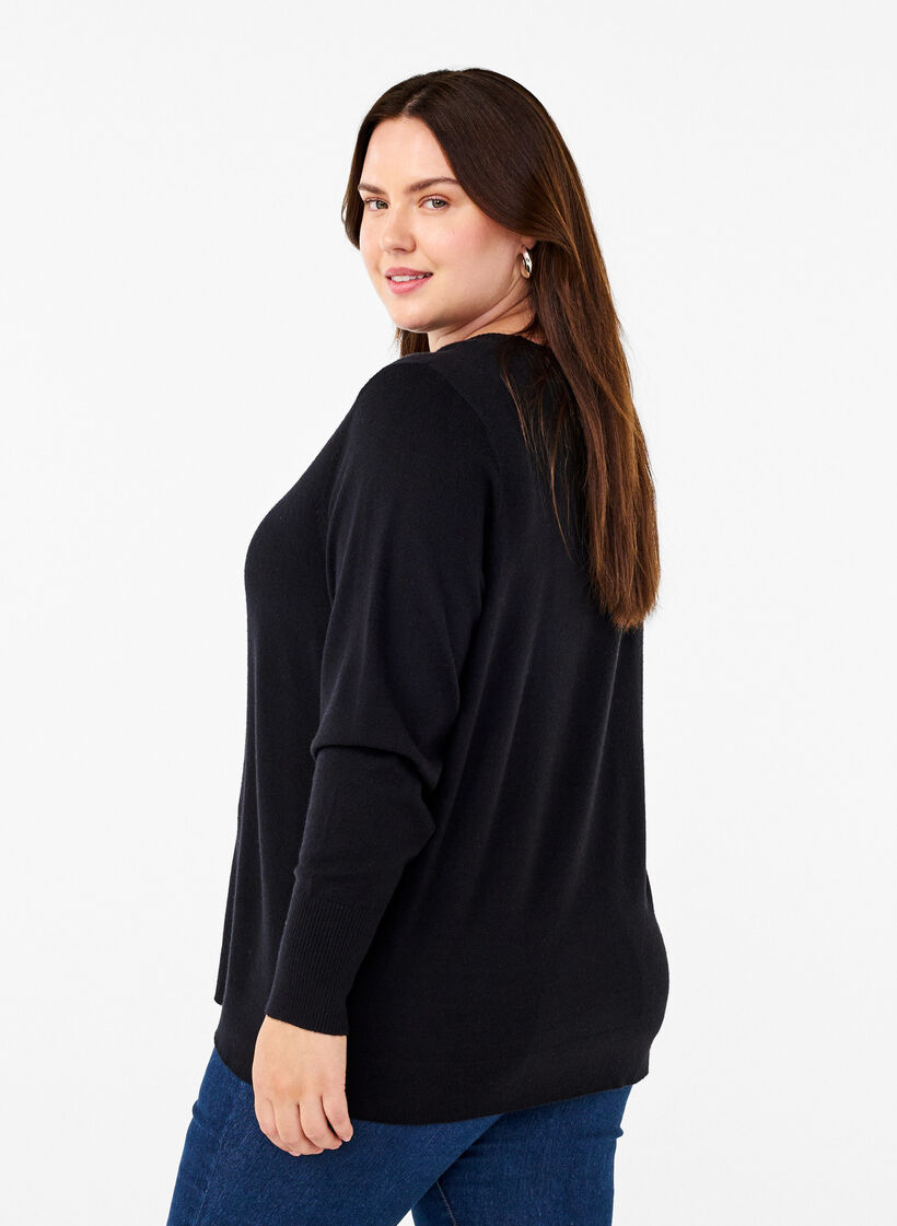 Strikket bluse med rund hals, Svart, Model image number 2