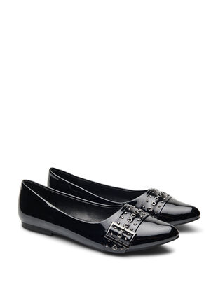 Zizzi Wide fit - Ballerina med stropp og studs, Svart, Packshot image number 1