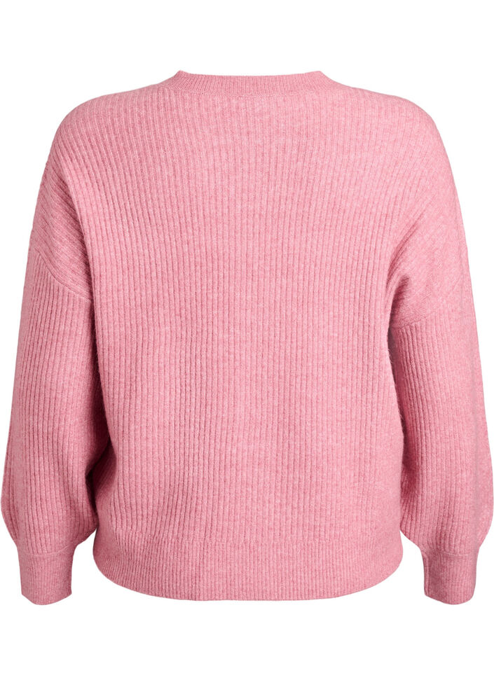 Ribbestrikket cardigan med knapper, Rosa, Packshot image number 1