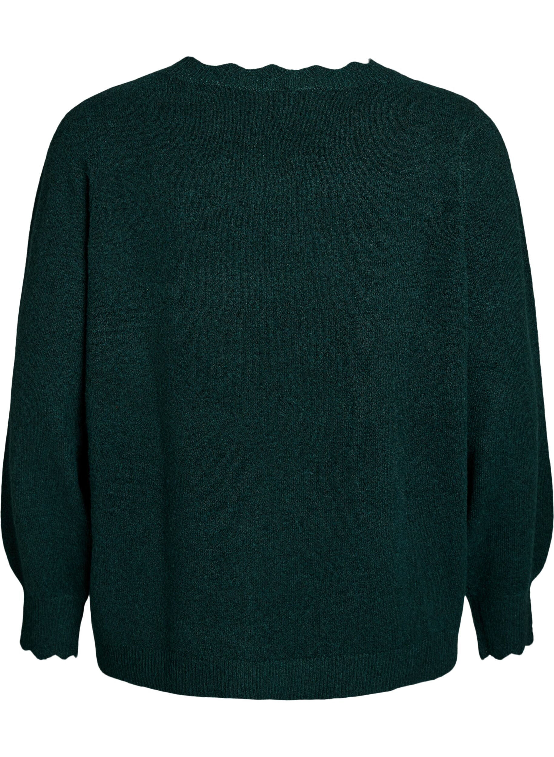 ZizziStrikkebluse med b&oslash;lgete kanter, Gr&oslash;nn, Packshot image number 1