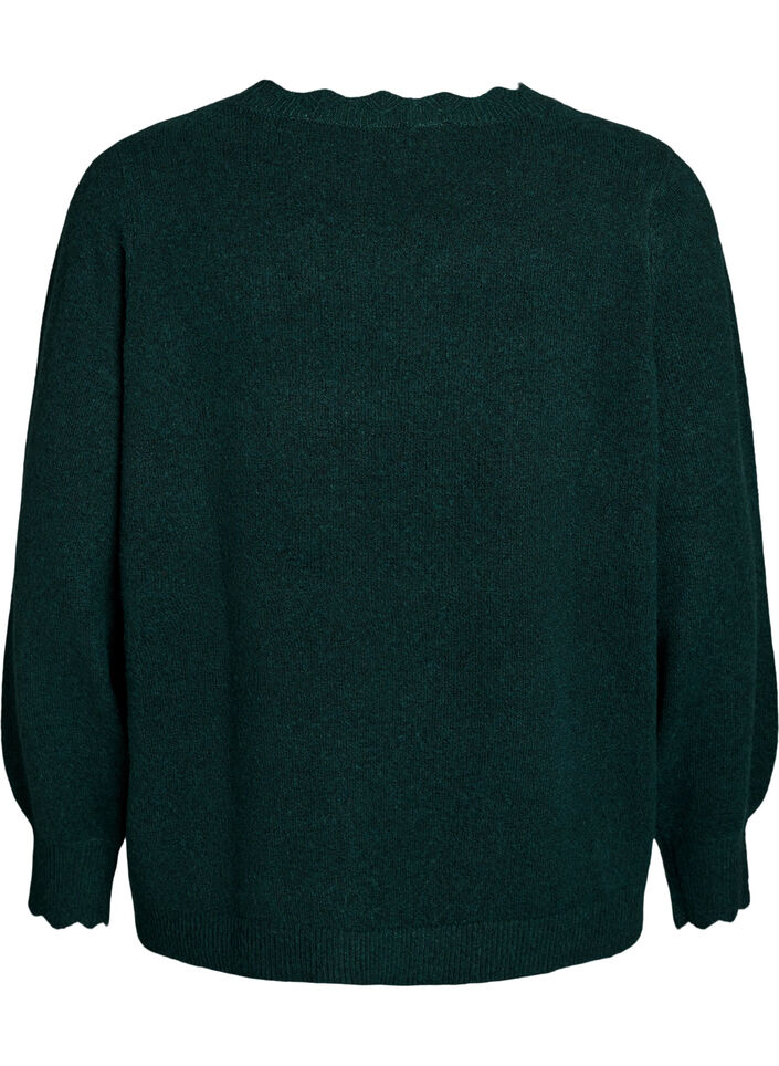 Strikkebluse med b&oslash;lgete kanter, Gr&oslash;nn, Packshot image number 1
