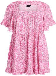 Tunika med volanger og paisleymønster, Pink/Red Paisley AOP