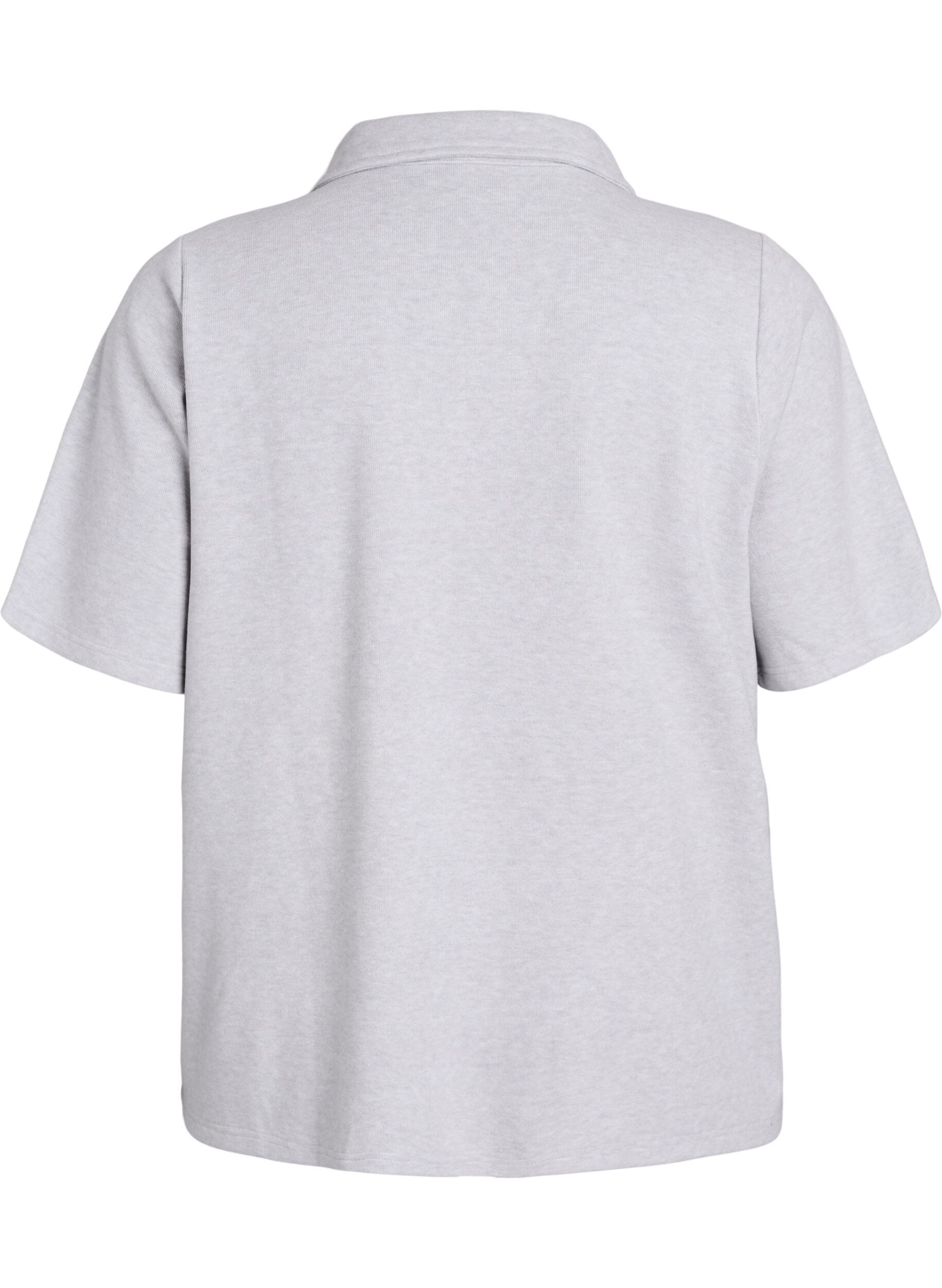 Zizzi Jerseybluse med krage og korte ermer, Gr&aring;, Packshot image number 1