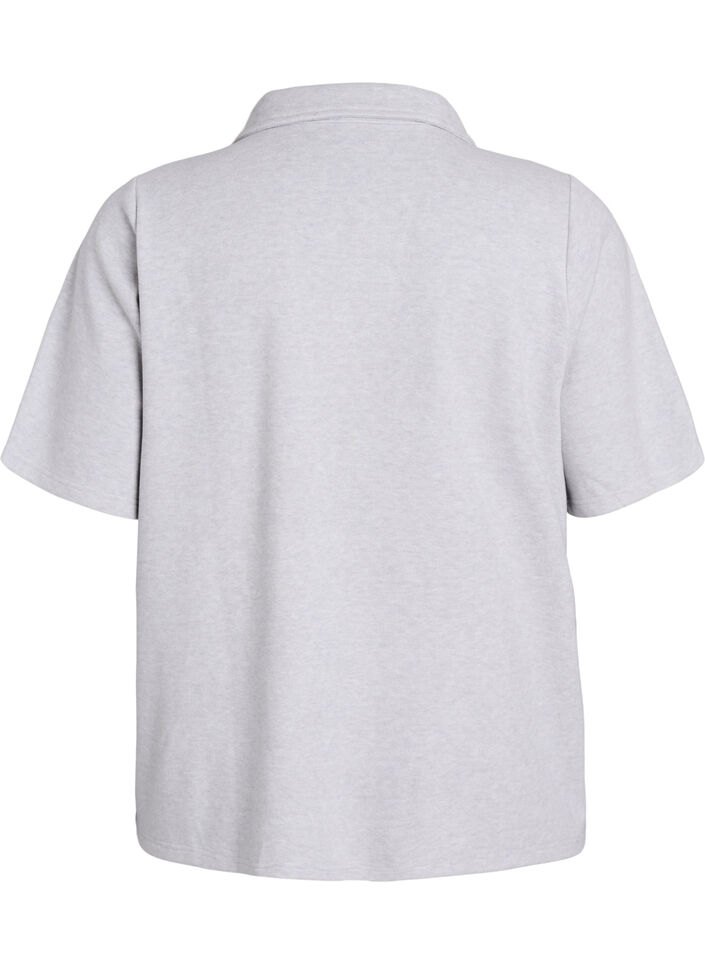 Jerseybluse med krage og korte ermer, Grå, Packshot image number 1