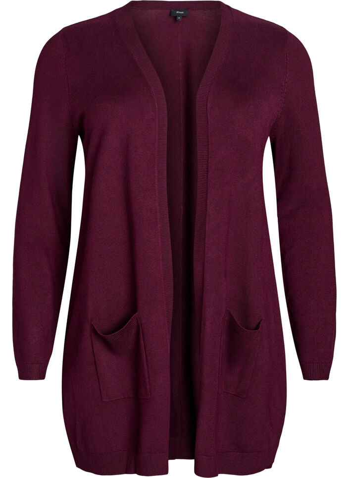 Lang, strikket cardigan i en viskoseblanding, R&oslash;d, Packshot image number 0