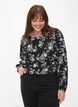 Bluse med puffermer, Black Flower AOP, Model image number 0