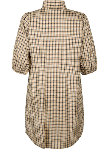 3/4 ermet rutete kjole med glidelås, Brown Check , Packshot image number 1
