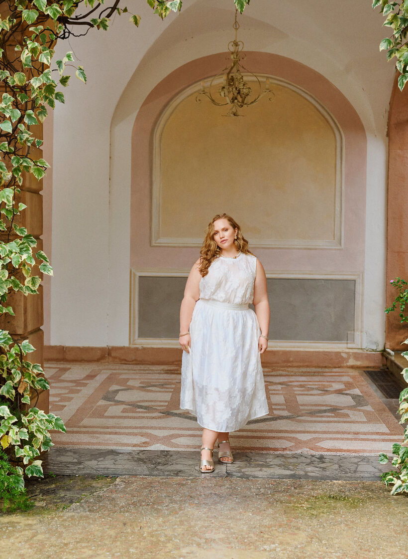 Blomstrete jacquard midiskj&oslash;rt, Vanilje, Image image number 0