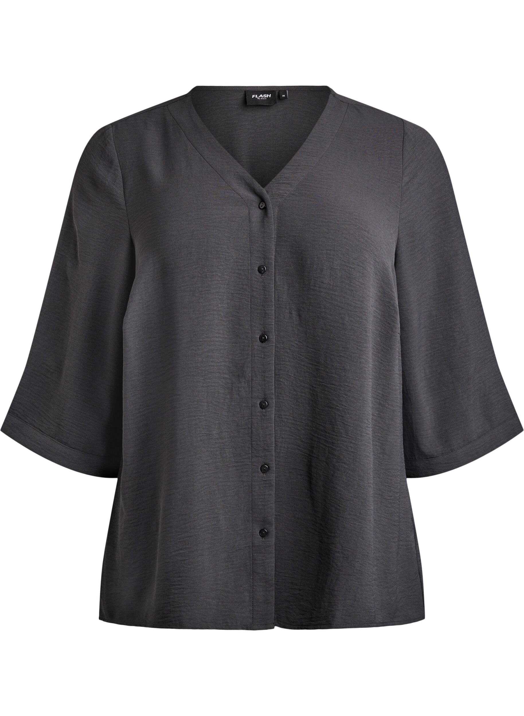 Skjortebluse med v-hals og 3/4 ermer
