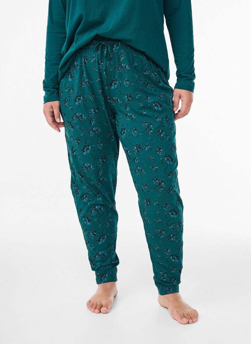 Bomull Pyjamas bukser med utskrift, Turkis, Model image number 2