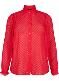 Skjortebluse med volanger og mønstret tekstur, Tango Red