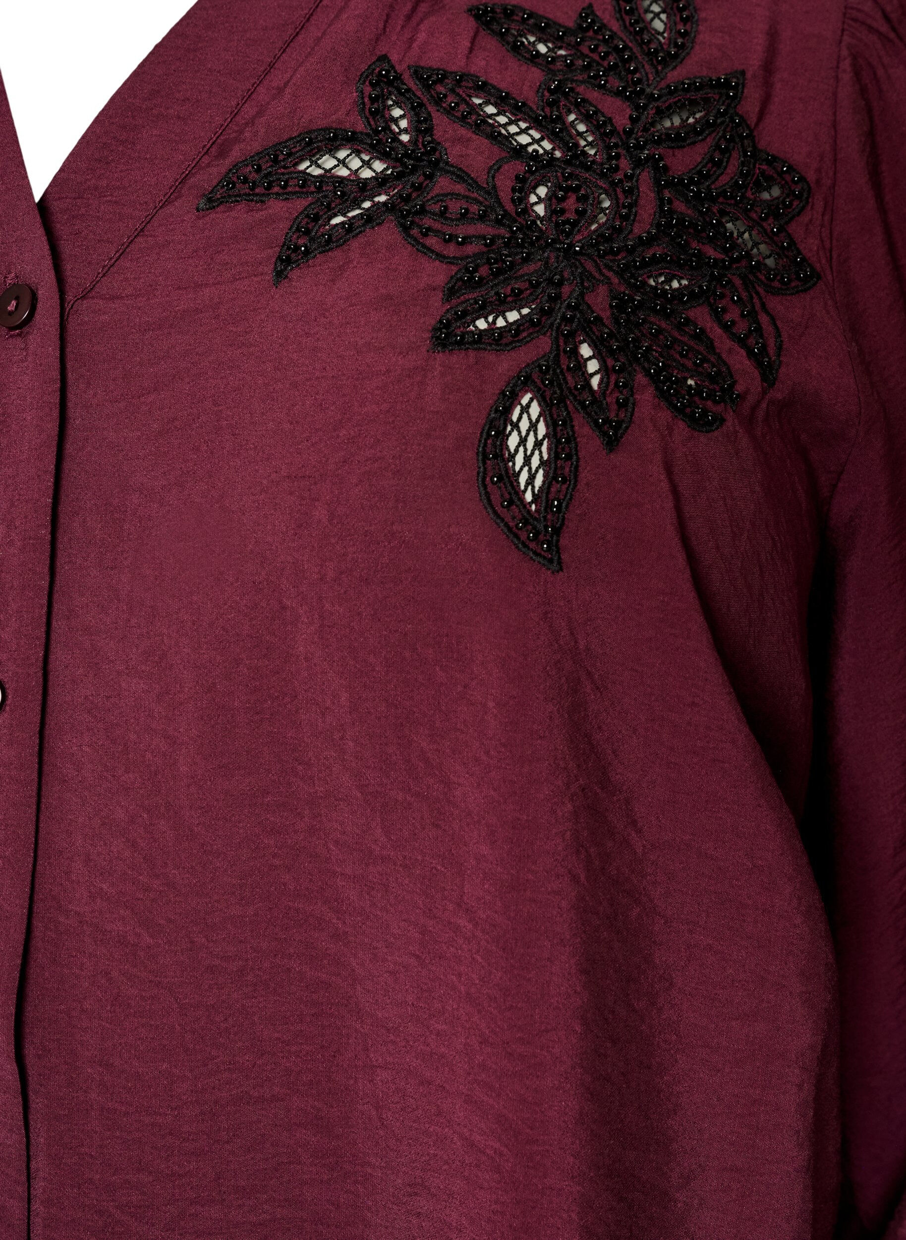 ZizziSkjortebluse med broderte blomsterapplikasjoner, R&oslash;d, Packshot image number 2