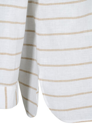 Skjortebluse med knappelukking i bomull-lin-blanding, White Taupe Stripe, Packshot image number 3