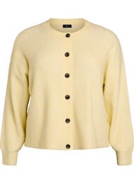 Ribbestrikket cardigan med knapper, Anise Flower Mel.