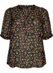 Bluse med blomstertrykk og V-hals, Svart, Packshot image number 0