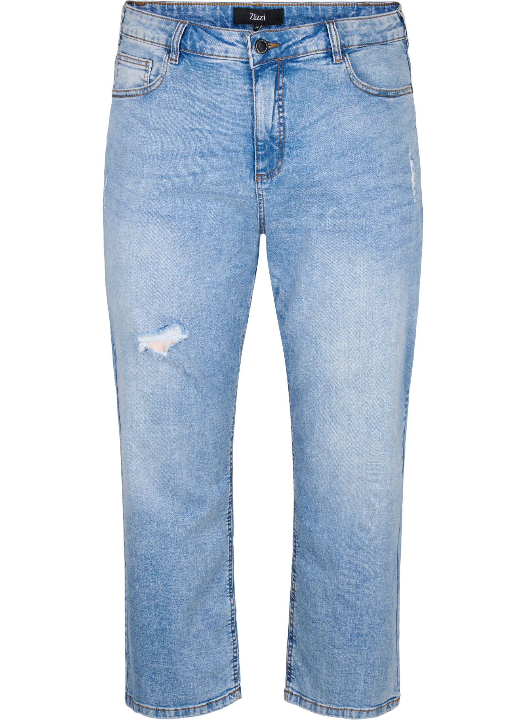Zizzi Cropped Vera jeans med destroy-detaljer	, Blue Denim, Packshot image number 0