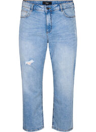 Cropped Vera jeans med destroy-detaljer	, Blue Denim