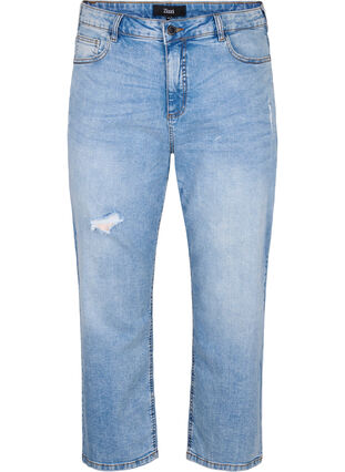 Cropped Vera jeans med destroy-detaljer	, Blue Denim, Packshot image number 0
