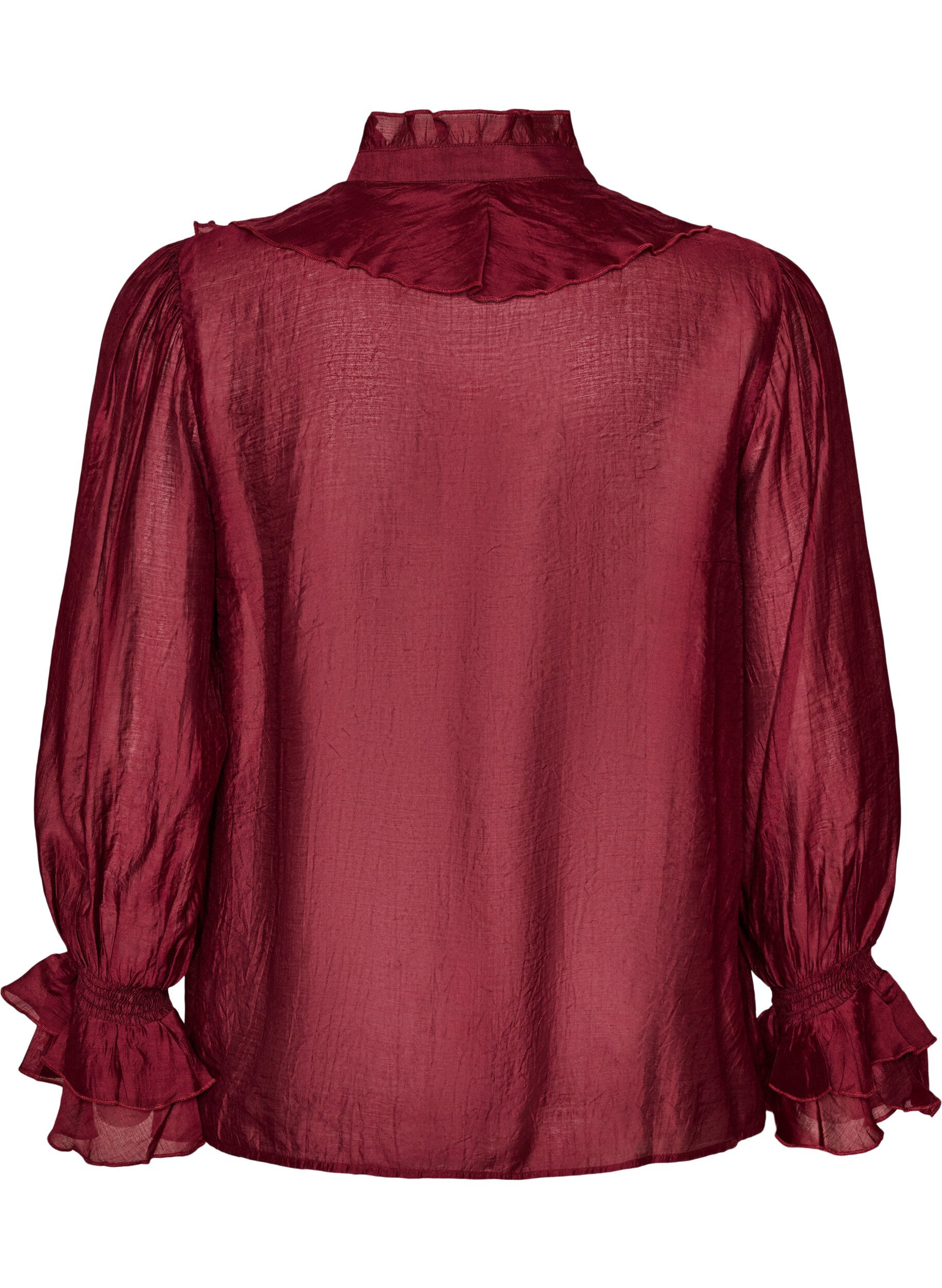ZizziViskosebluse med volanger og lange ermer, R&oslash;d, Packshot image number 1