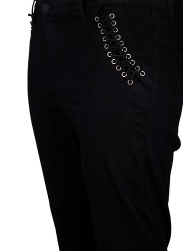 Super slim Amy jeans med snøredetaljer, Black, Packshot image number 2