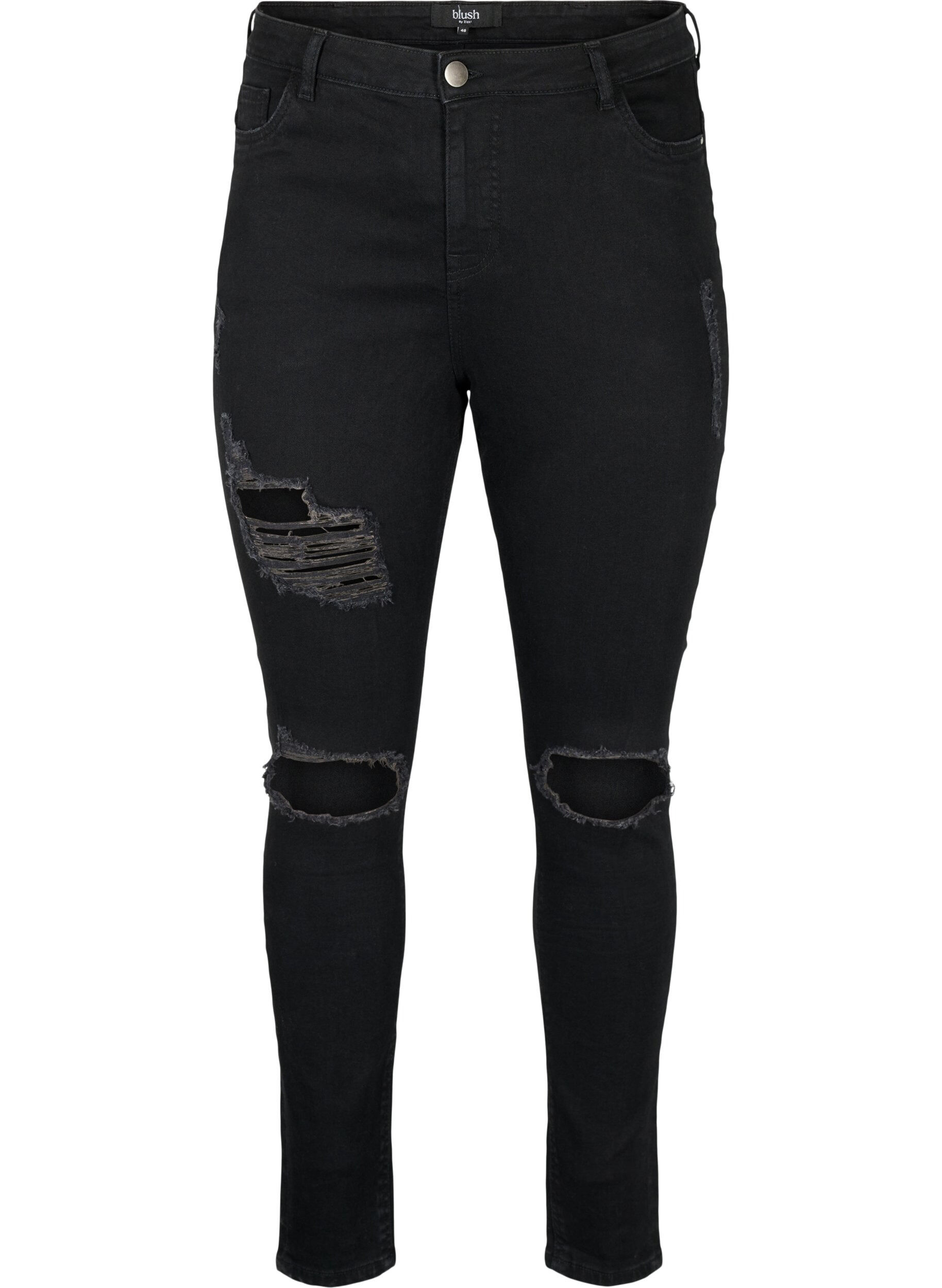 Zizzi Tettsittende jeans med detaljer, Black, Packshot image number 0