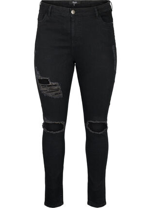 Tettsittende jeans med detaljer, Black, Packshot image number 0