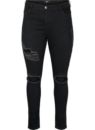 Zizzi Tettsittende jeans med detaljer, Black, Packshot image number 0