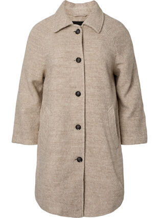 Zizzi Rutete bouclè jakke med knapper, Simply Taupe, Packshot image number 0