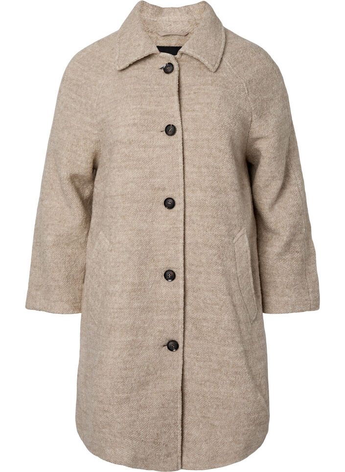 Rutete bouclè jakke med knapper, Simply Taupe, Packshot image number 0