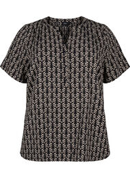 Bluse med korte ermer og V-hals, Black S.Graphic AOP