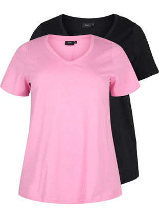 Basis T-skjorter i bomull 2 stk., Rosebloom / Black, Packshot image number 0
