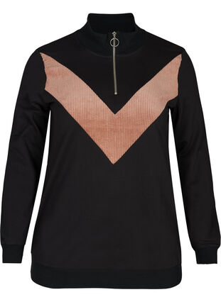 Høyhalset sweatshirt med glidelås, Black w. Burlwood, Packshot image number 0
