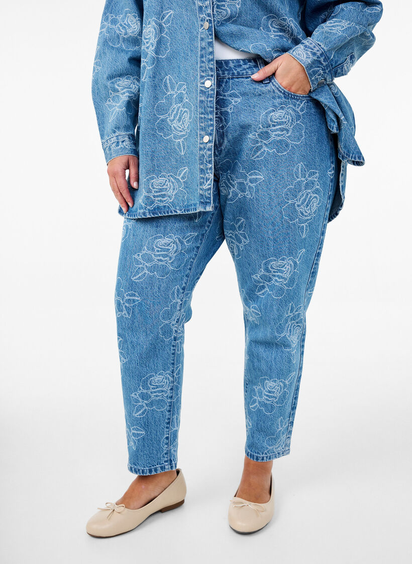 Mille jeans med blomstertrykk, Light Blue Denim, Model