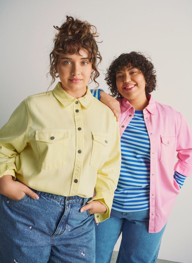 Stripete bluse med lange ermer, Blå, Image image number 0