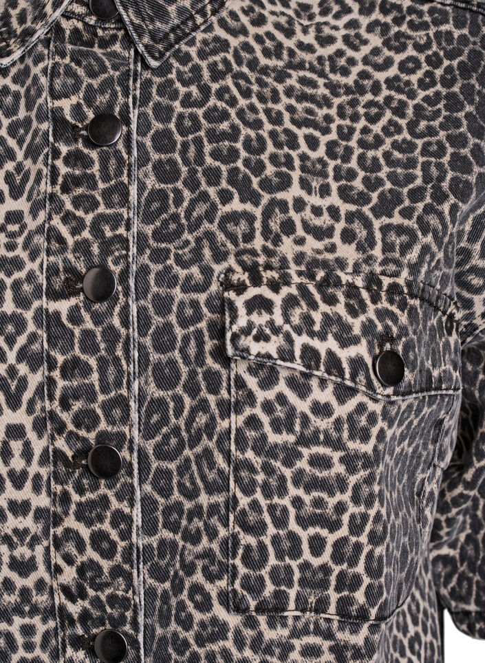 Denimskjorte med leopardmønster og korte ermer, Leopard, Packshot