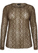 Bluse i mesh med m&oslash;nster og glitrende tr&aring;d, Brun, Packshot image number 0