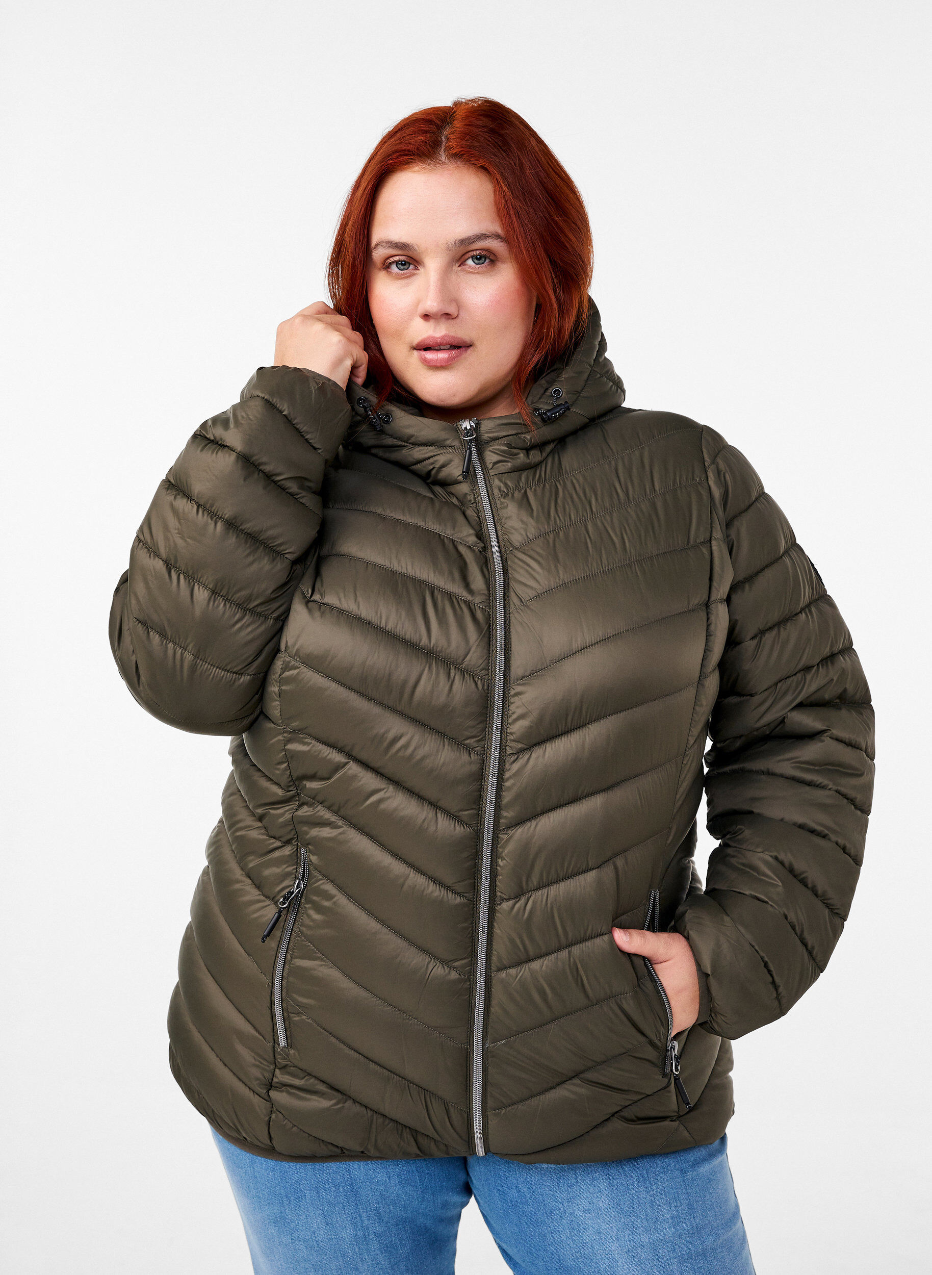 ZizziLett jakke med hette, Gr&oslash;nn, Model image number 0