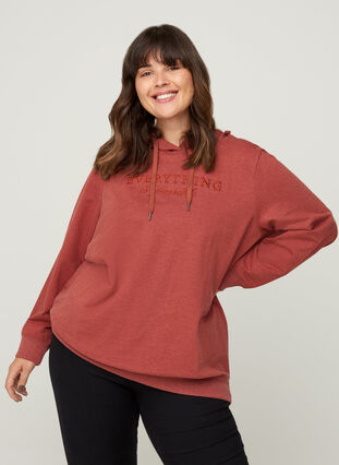 Sweatshirt med hette, Burnt Henna Mel. , Model image number 0